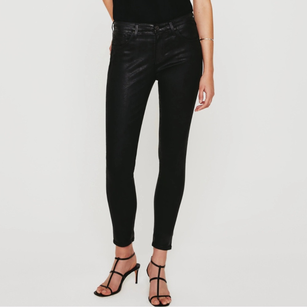 AG Adriano Goldschmied Black Legging Ankle Faux Leather Pants Womens Size 25R